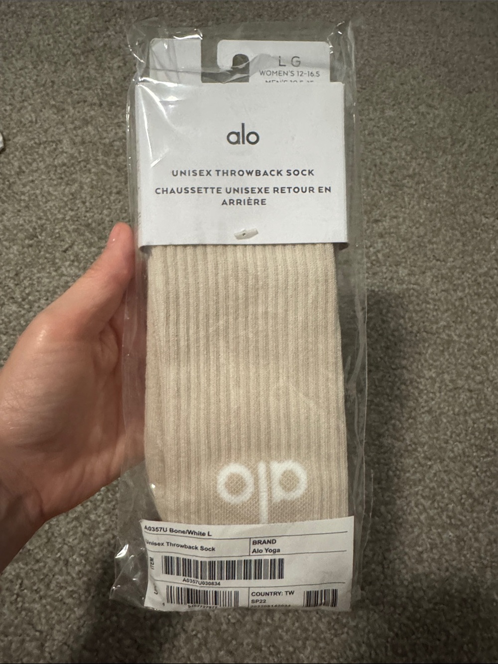 ALO Yoga Bone/White Unisex Throwback Athletic Sock